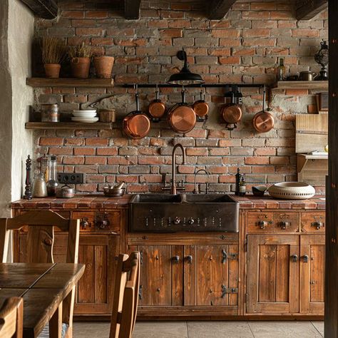 16+ Red Kitchen Backsplash Designs to Ignite Your Culinary Passion • 333+ Art Images Brick Backsplash Kitchen Rustic, Brick Kitchen Backsplash Ideas, Red Kitchens, Red Brick Backsplash Kitchen, Italian Rustic Kitchen, Brick Wall Kitchen Ideas, Red Brick Interior, Red Brick Kitchen, Brick Kitchen Backsplash