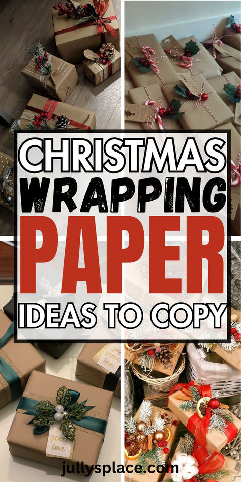 Christmas Wrapping Paper Ideas Brown Paper Gift Wrap Ideas, Christmas Wrapping Large Gifts, Presents Wrapped In Brown Paper, Wrapped Christmas Presents Aesthetic, Spring Gift Wrapping Ideas, Craft Paper Presents Wrapping Ideas, Traditional Wrapping Paper, Brown Gift Wrapping Ideas Christmas, Decorating Brown Bags For Christmas