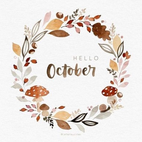 World Where There Are Octobers, Delta Breezes, L M Montgomery, 달력 디자인, Watercolor Wreath, Hello October, Wreath Watercolor, Happy Paintings, Anne Of Green