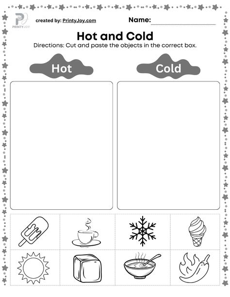 Free Hot and Cold Worksheets for Preschool Hot And Cold Worksheet Preschool, Hot And Cold Science Experiments, Hot And Cold Worksheet, Hot And Cold Activities Preschool, Science Kindergarten Worksheets, Preschool Science Lessons, Weather Lessons, Weather Worksheets, Baby Boy Scrapbook Layouts