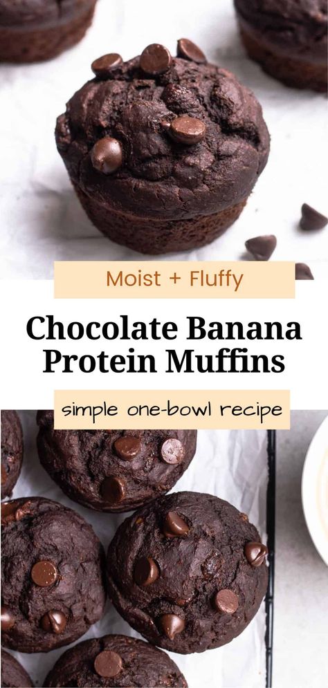 Chocolate Banana Protein Muffins, Protein Banana Muffins, Protein Powder Muffins, Double Chocolate Banana Muffins, Chocolate Protein Muffins, Banana Protein Muffins, Protein Banana Bread, Delicious Muffins, Cinnamon Roll Muffins