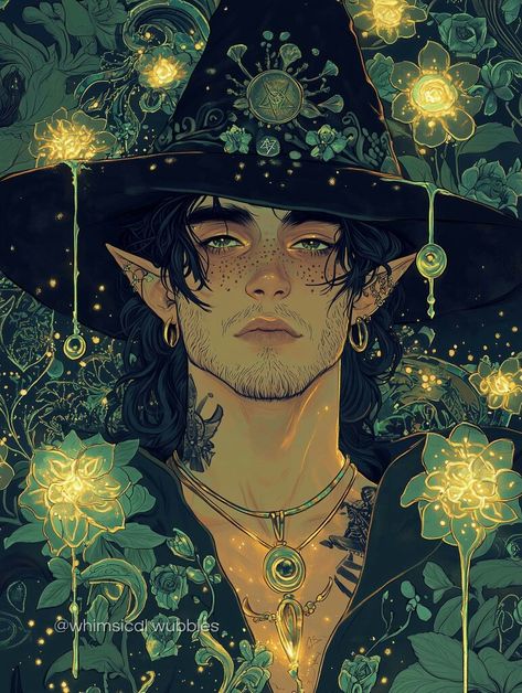 Male Fairy, Wiccan Art, Male Witch, Nature Witch, D D Character Ideas, Fairy Illustration, Drawing Examples, Art Of Man, Queer Art