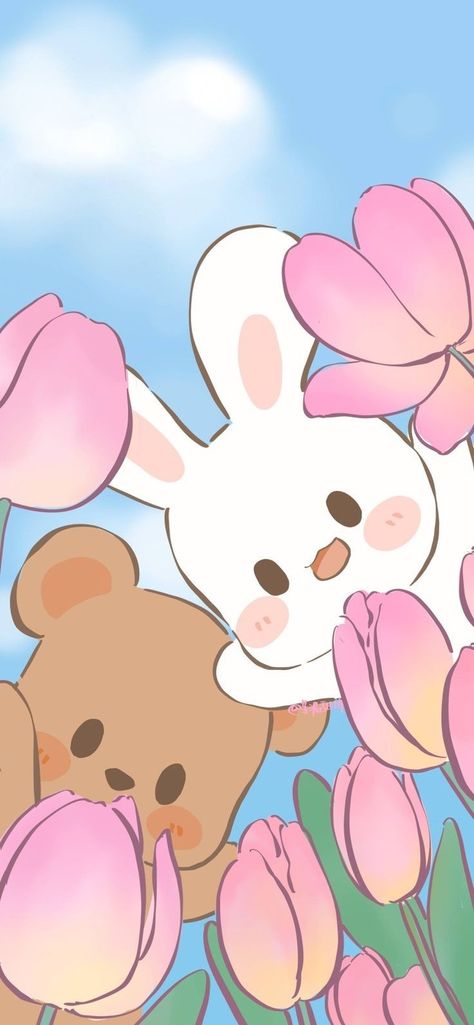 Cute Bear Wallpaper Korean Pink, Notion Themes, Animated Bunny, Bear And Bunny, Rabbit Wallpaper, Cocoppa Wallpaper, Easter Wallpaper, Bunny Wallpaper, Bunny And Bear