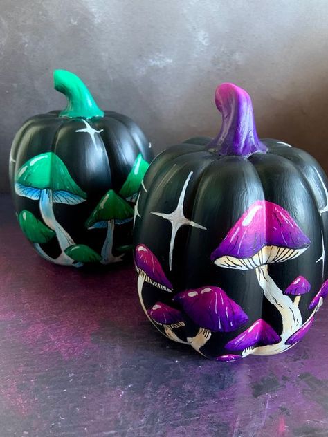 Pumpkin Painting Ideas - Magical Mushroom Ceramic Pumpkin Mushroom Art Halloween Decor Clay Pumpkin Painting Ideas, Pumpkin Decorating Sharpie, Pumpkin Design Painting, Painted Pumpkins Mushroom, Fun Painted Pumpkin Ideas, Anything But A Pumpkin Contest, Halloween Painting Ideas On Pumpkins, Pumpkin Decorating Paint Creative, Painted Black Pumpkins