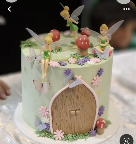 Tinkerbell Bday Theme, Fairy Design Cake, Fairy Doll Cake, Buttercream Fairy Birthday Cake, Tinkerbell Theme Cake, Fairy Theme Birthday Party Cake, Fairy Party Cake Ideas, Tinkerbell Smash Cake, Fairy Cake Simple