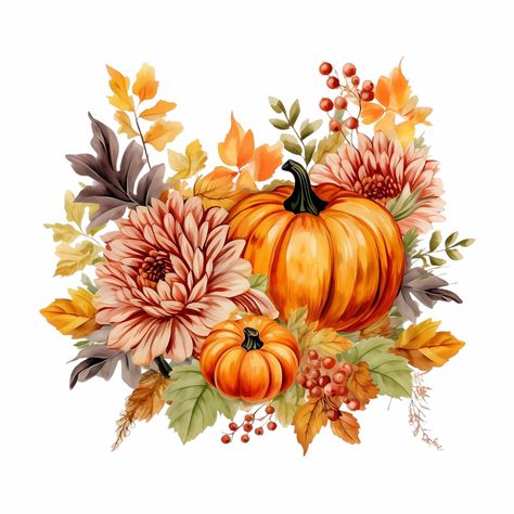 Pumpkins Watercolor, Harvest Festival Decorations, Pumpkin Arrangements, Art Clip, Pumpkin Clipart, Png Floral, Halloween Illustration, Black Flowers, Painted Pumpkins