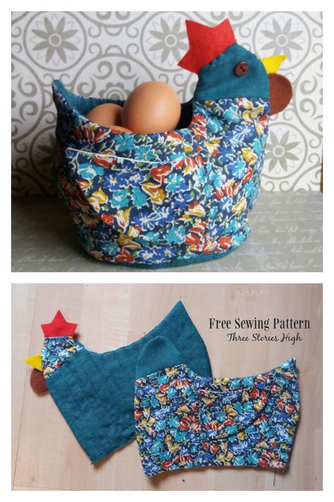 Fabric Easter Chicken Egg Basket Free Sewing Patterns Stuffed Chicken Sewing Pattern Free, Chicken Clothes Diy Free Pattern, Chicken Egg Holder Diy, Diy Egg Collecting Basket, Egg Holder Diy, Sewing Machine Crafts, Chicken Egg Basket, Chicken Egg Holder, Spring Sewing Projects