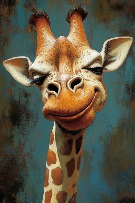 Animal Faces Illustration, African Portraits Art, Giraffe Cartoon, Funny Animal Faces, Animated Clipart, Giraffe Pictures, Animal Caricature, Giraffe Painting, Baby Animal Drawings