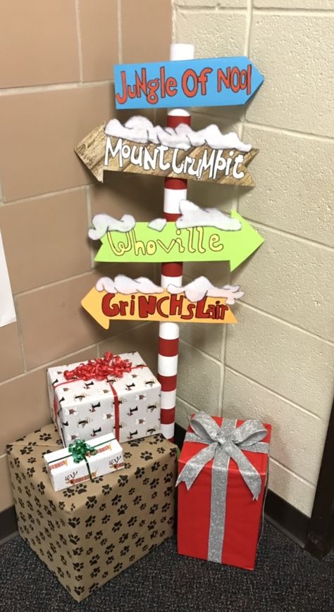 Grinch Hallway Decorations School Theme, Whoville Christmas School Hallway, Whoville Christmas Decorations Classroom, School Holiday Decorations, Whoville Aesthetic, Whoville Hallway Decorations School, Christmas Hallway Decorations School Whoville, Grinch School Hallway Decorations, Whoville Bulletin Board Ideas