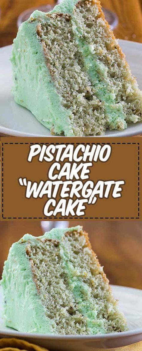 Delight your family and friends with an incredible pistachio cake for dessert. Super easy to make with a box cake mix. Pudding mix in the cake and frosting make it moist and delicious. Club soda makes it light and airy. Save the recipe to make for St. Patrick's Day, Christmas, or any special occasion. #pistachio #easycakerecipes #cakerecipes #stpatricksday #holidayrecipes #christmasrecipes #bakingrecipes #dessertideas Pistachio Cake With Box Cake, Watergate Cake, Pistachio Pudding Cake, Pistachio Cake Recipe, 1 Cookies, Soda Cake, Pistachio Recipes, Pistachio Pudding, Pistachio Cake