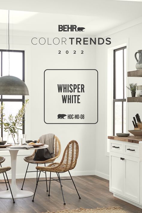 Bring timeless beauty into your home with Whisper White, January's Color of the Month. Colour Trends 2022, Behr Color Trends, January Colors, Color Whisper, Behr Colors, Color Of The Month, Behr Paint Colors, Behr Paint, Colour Trends