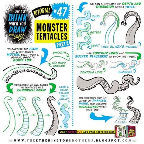 How to THINK when you draw MONSTER TENTACLES part ONE! 46 more tutorials back in the gallery :) Lorenzo! #howtodraw #howtoTHINKwhenyouDRAW #howtodrawtentacles #tentacles #octopus #kraken #seamonster #squid #conceptart #gameart #gamedev #animationdev #crea Draw Tentacles, Tentacle Drawing, Monster Tentacles, Draw Monster, Comic Tutorial, Monster Drawing, How To Think, Octopus Art, Drawing Lessons