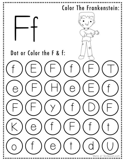 Free Halloween Themed Letter Dotting Worksheets For Letter F Letter F Craft, Dot Marker Activities, Free Printable Halloween, Halloween Worksheets, Halloween Letters, Teaching Toddlers, Letter Worksheets, Dot Markers, Alphabet Tracing