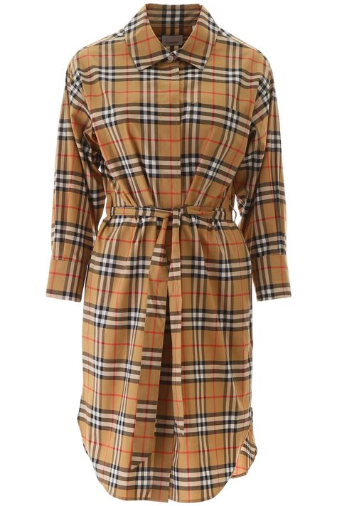 BURBERRY ISOTTO TARTAN DRESS. #burberry #cloth Brown Cotton Dress, Camel Dress, Checked Shirt Dress, Burberry Print, Burberry Dress, Tartan Shirt, Burberry Classic, Burberry Vintage, Checkered Dress