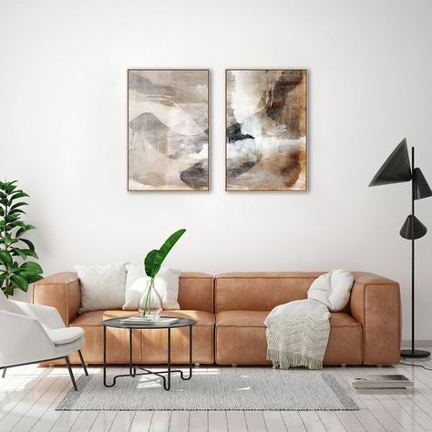 Abstract Layers, Diy Oil Painting, Wall Decor Christmas, Brown Couch, Timber Mouldings, Contemporary Style Homes, Black And White Frames, Abstract Illustration, Posters Framed