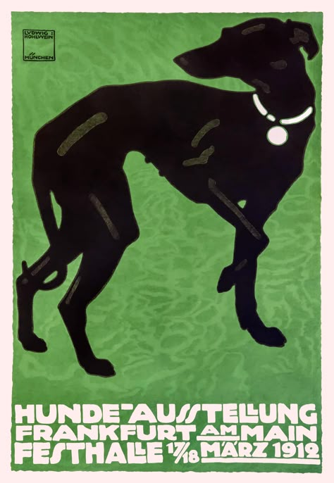 Dog Show Poster, Ludwig Hohlwein, Poster Sport, Retro Style Art, Greyhound Art, Avant Garde Art, Whippet Dog, Canine Art, Graphic Poster Art