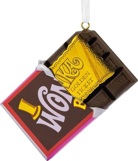 Amazon.com: Hallmark Willy Wonka and The Chocolate Factory Wonka Bar with Golden Ticket Christmas Ornament : Home & Kitchen Wonka Bar, Fun Christmas Tree, Wonka Chocolate, Hallmark Christmas Ornaments, Ticket Design, Golden Ticket, Cool Christmas Trees, Snoopy Christmas, Grinch Stole Christmas