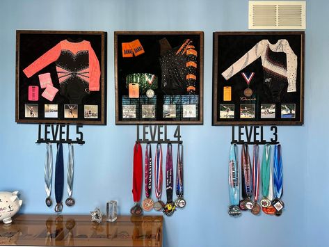 Cheer Wall Ideas, Gymnastic Bedroom Ideas, Cheer Bedroom Ideas, Cheerleading Bedroom, Cheer Room Decor, Cheer Room, Gymnastics Room Decor, Cheer Wall, Gymnastics Decor