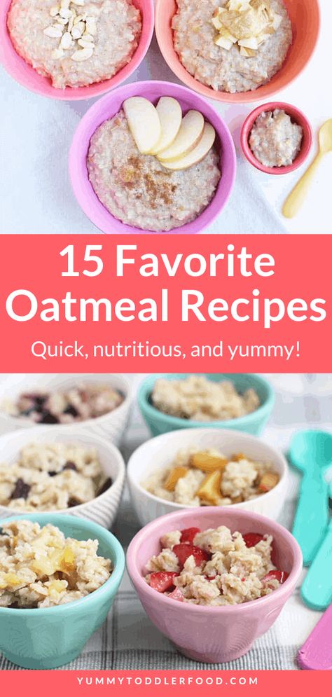 Find favorite oatmeal recipes for kids using veggies, fruit, and all of the yummy ingredients! #toddlerbreakfast #toddleroatmeal #kidsbreakfast Quick Oat Recipes, Oatmeal Dinner, Healthy Toddler Breakfast, Recipes For Babies, Oatmeal Flavors, Oatmeal With Fruit, Toddler Foods, Baby Breakfast, Healthy Oatmeal Recipes