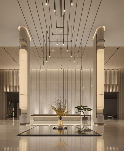 House Entrance Lobby, Residence Lobby, Entrance Lobby Design, Hotel Corridor, Lobby Interior Design, Entrance Lobby, Hall Interior Design, Column Design, Lobby Interior