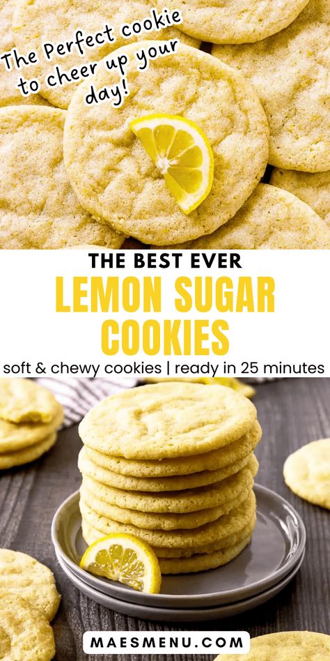 This Lemon Sugar Cookies Recipe is a must try baking recipe this summer. These easy, homemade cookies are the perfect blend of sweet and tangy, with a soft buttery chewy texture. Ready in just 25 minutes these lemon sugar cookies are the perfect treat for your summer picnics or road trips. Get the recipe for these delicious cookies here. #summercookies #summerpicnictreats #sugarcookies Moist Lemon Cookies, Chewy Lemon Sugar Cookies, Gf Lemon Cookies, Sugar Cookie Mix Add Ins, Sugar Lemon Cookies, Homemade Lemon Cookies, Homemade Cookies From Scratch, Yellow Cookies, Lemon Sugar Cookies Recipe