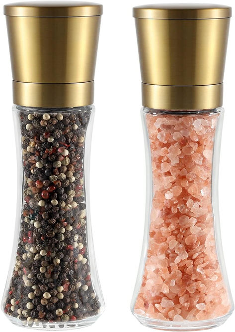 Keep spice frensh - The sealed stainless steel lid keeps your sea salt, black pepper, and other spices herbs fresh and keep the dusty and moisture away Spice Grinders, Gold Sprinkles, Salt Grinder, Pepper Spice, Salt And Pepper Mills, Fresh Spices, Salt And Pepper Grinders, Spice Grinder, Spices And Herbs