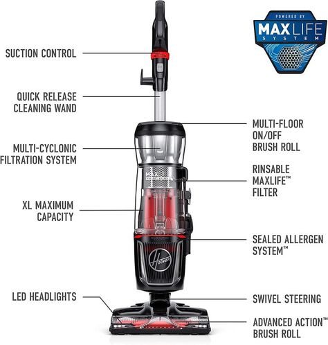 Hoover MAXLife Pro Pet Swivel Bagless Upright Vacuum Cleaner, HEPA Media Filtration, For Carpet and Hard Floor, UH74220PC, Black Dirt Cup, Cat Stain, Power Clean, Deck Box Storage, Brush Roll, Cordless Vacuum Cleaner, Upright Vacuums, Cordless Vacuum, Screwdriver Set