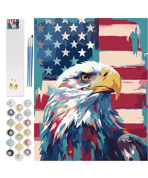 Patriotic Paintings, Bald Eagle Painting, Veterans Day Art, American Eagle Art, Usa Artwork, Market Painting, Craft For Home Decor, Paint By Number For Adults, Painting Together