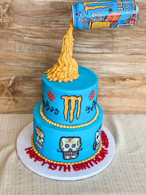 Monster Drink Ideas, Monster Energy Cake Ideas, Monster Energy Birthday Cake, Monster Energy Cake, Monster Drink Cake Ideas, Monster Cans Diy, Monster Energy Drink Aesthetic, Crazy Birthday Cakes, Energy Drinks Monster