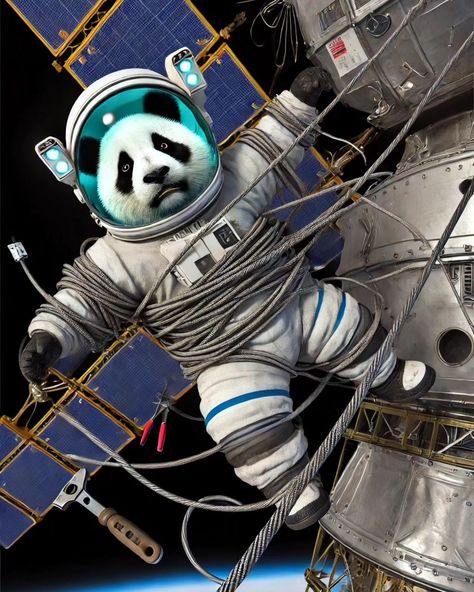 Just your average day as a space panda—getting all tied up in my work! 🐼🚀 Space Panda, Quick Saves, Pandas