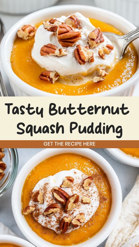 Indulge in the rich and velvety goodness of butternut squash pudding, a delightful twist on a classic dessert. This luscious treat is perfect for fall gatherings or as a cozy nightcap after dinner. With its smooth texture and warm flavors, butternut squash pudding is sure to become a new favorite in your recipe collection. Whether you're looking for a unique dessert to impress guests or simply want to try something different, this recipe is guaranteed to satisfy your sweet cravings. Butternut Squash Pudding, Butternut Squash Desserts, Butternut Squash Dessert Recipes, Squash Dessert Recipes, Butternut Squash Pudding Recipe, Squash Dessert, Squash Pudding, Butternut Squash Dessert, Butternut Squash Puree