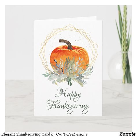 Thanksgiving Cards Handmade, Blessed Thanksgiving, Modern Thanksgiving, Watercolor Pumpkin, Watercolor Birthday Cards, Thanksgiving Card, Pumpkin Thanksgiving, Pumpkin Leaves, Elegant Watercolor