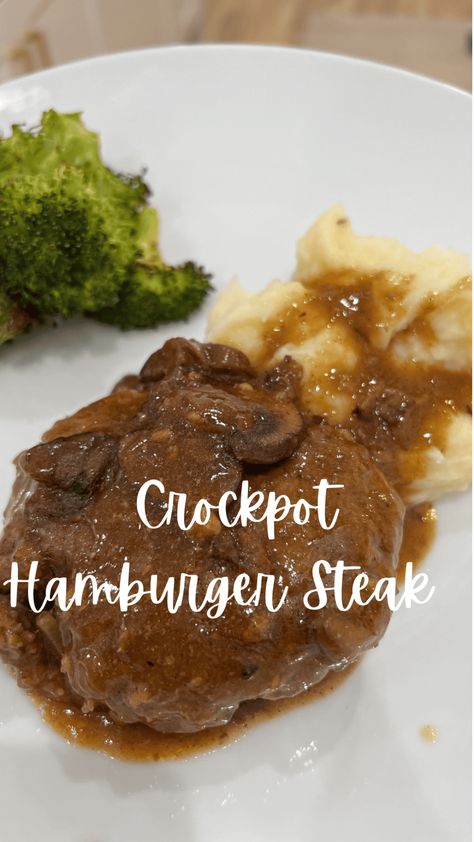 Crockpot Hamburger Steak, Cube Steak Crock Pot Recipes, Crockpot Steak Recipes, Hamburger In Crockpot, Salisbury Steak Crockpot, Hamburger Steak Recipes, Hamburger Steak And Gravy, Brown Gravy Recipe, Hamburger Recipes Patty