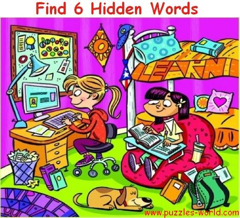 Find 6 Hidden Words Hidden Words In Pictures, Hidden Picture Puzzles, Difficult Puzzles, Puzzle Photo, Hidden Words, Test Quiz, Picture Prompts, Six Words, Hidden Pictures