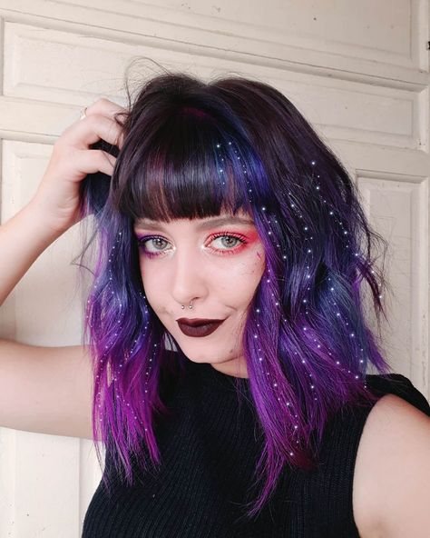 Cute galaxy hair on @vllentina - try our Pluto Pack for a similar look! #lunartides #purplehair #galaxyhair Purple And Blue Hair, Galaxy Hair Color, Dip Dye Hair, Galaxy Hair, Violet Hair, Pretty Hair Color, Short Hair Color, Hair Dye Colors, Hair Inspiration Color