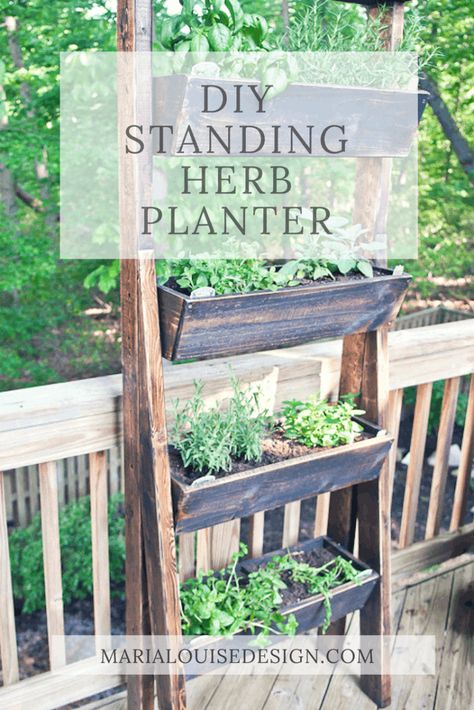 Herb Planters Outdoor, Vertical Herb Gardens, Outdoor Deck Decorating, Standing Planter, Herb Garden Pallet, Planters Outdoor, Herb Garden Planter, Outdoor Herb Garden, Deck Planters