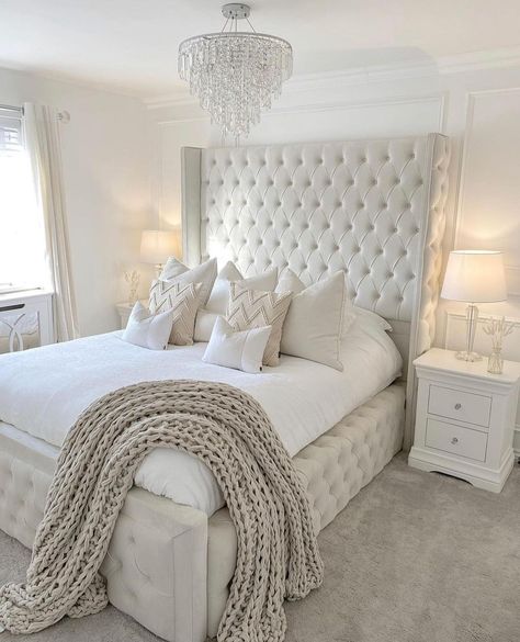 Vicky on Instagram: “Good morning 😃 happy hump day 😁 how cozy is this bedroom?! • • • • :Credit @thealexandersnest • • •:#theglammovement #zgalleriemoment…” Simple Bed Designs, Fabric Bed Frame, Classy Bedroom, Dekorasi Kamar Tidur, Simple Bed, Redecorate Bedroom, Room Makeover Bedroom, Styl Boho, Master Bedrooms Decor