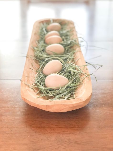 Spring Dough Bowl Decor, Dough Bowl Decor Ideas, Bowl Decor Ideas, Dough Bowl Decor, Dough Bowl Centerpiece, Bunny Dishes, Easter Place Settings, Bowl Decor, Scripture Decor