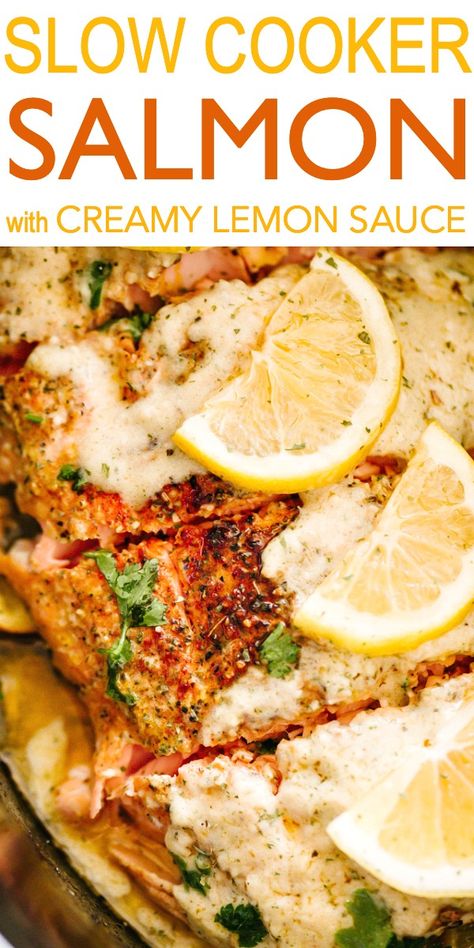 Crockpot Salmon, Slow Cooker Salmon, Creamy Lemon Sauce, Summer Crockpot Recipes, Garlic Butter Salmon, Crockpot Lasagna, Easy Salmon Recipes, Lemon Sauce, Cooking Salmon