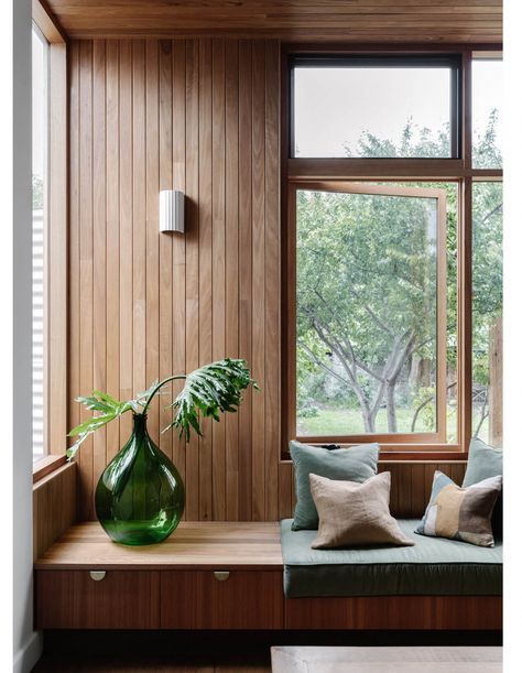 A Green New Addition For An Ageing Edwardian Home Kitchen Paneling, Edwardian Terrace House, Timber Bench Seat, Window Seat Design, Solar Design, Window Benches, Melbourne House, Built In Bench, Australian Homes