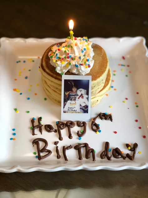 Happy Birthday Breakfast, Pancake Birthday Cake, Birthday Pancakes, Surprise Birthday Decorations, Luxury Birthday Gifts, Backyard Birthday Parties, Backyard Birthday, Glow Birthday, Birthday Breakfast