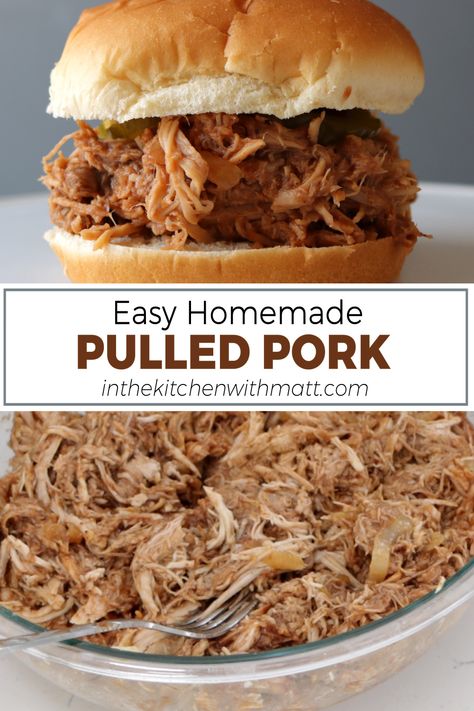 Pulled pork sandwich on a white plate. Pulled Pork Crock Pot Recipes Without Bbq Sauce, Plain Pulled Pork Crock Pot Recipes, Plain Pulled Pork, How To Make Pulled Pork, Pulled Pork Without Bbq Sauce, Best Pulled Pork Crock Pot Recipes, Pork Sandwiches Crock Pot, Pulled Pork For A Crowd, Pulled Pork Crock Pot Recipes