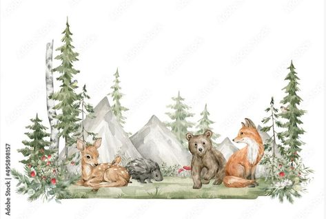 Forest Animals Theme, Diy Poster, Woodland Deer, Animal Wall Decals, Custom Nursery, Wall Stickers Kids, Woodland Theme, Forest Friends, Animal Clipart