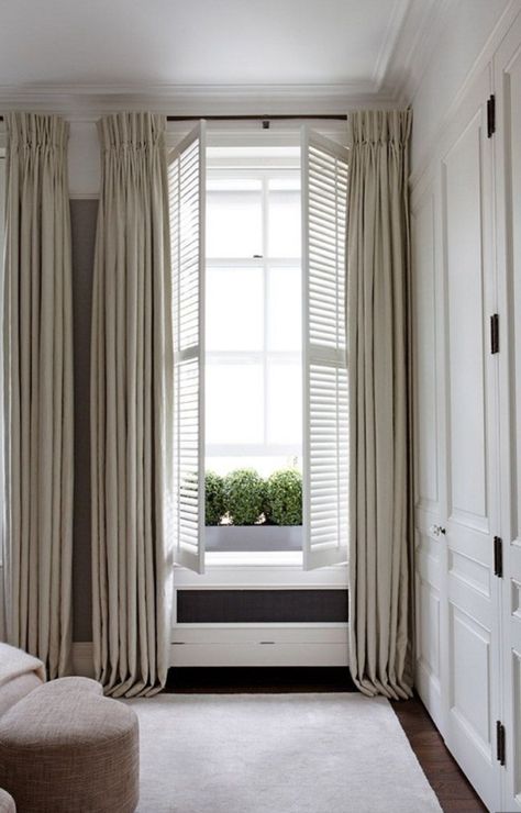 Louvre Blinds, Plantain Shutters, Shutters And Curtains Together, Curtains Over Shutters, Curtains With Shutters, Linen Curtains Bedroom, Curtains And Shutters, Shutters With Curtains, Window Curtains Bedroom