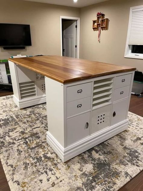 Ultimate Craft Desk Slim With Midwest Delivery - Etsy Craft Utility Room, Desk Into Island, Craft Room Work Table, Craft Room Table Ideas, Multi Use Office Space, Cricut Desk Set Up, Diy Craft Cabinet, Craft Desk With Storage, Craft Room Inspiration