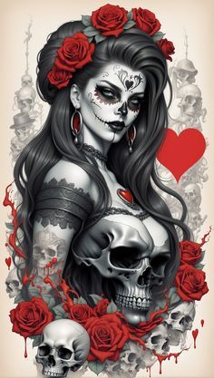 Mexican Sugar Skull Art Beautiful, Sugar Skull Art Drawing, Queen Skull, Tattoo Girl Wallpaper, Latina Art, Pop Art Marilyn, Day Of The Dead Girl, Modern Art Tattoos, Skeleton Artwork