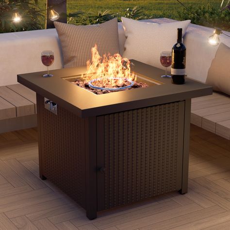 PRICES MAY VARY. High Heat Output: The heat output of this outdoor gas fire pit table reaches 50,000 BUT. A standard 20 lbs propane tank can be used for the fire pit table. You can enjoy a warm and romantic bonfire party with Grand Patio fire pit table. Safety Burn: The 50,000 BTU fire pit table has CSA certification and a safety valve. Rotating the safety valve can easily turn on/off the fire pit. It is easy and convenient to use. Multifunction: This outdoor propane fire pit table offers enough Small Outdoor Propane Fireplace, Gas Fire Pit On Deck, Front Porch Fire Pit, Propane Fire Pit Ideas, Patio Table With Fire Pit, Fire Tables Outdoor, Porch Fire Pit, Romantic Bonfire, Outdoor Propane Fireplace