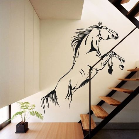 5 Awesome Staircase Wall Decor Ideas for Your Home Staircase Wall Decor Ideas, Horse Wall Stickers, Horse Wall Decals, Stairs Wall, Staircase Wall Decor, Jumping Horse, Diy Wall Decals, Staircase Wall, Diy Wand