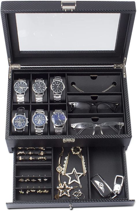 GUKA #Watch Glasses Box Watch Case Jewellery Box #Gift #Holder #Jewellery Display Box Case Drawer Sunglasses Storage #Earrings Storage #Organizer for Men (Black) Mens Accessories Box, Mens Jewelry Box Storage, Sunglass Organizer, Jewlery Storage, Watch Box For Men, Earrings Storage, Jewellery Organizer, Mens Jewelry Box, Mens Watch Box