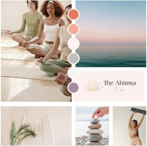 Meditation Mood Board, Meditation Branding Design, Yoga Studio Colors, Yoga Studio Paint Colors, Meditation Color Palette, Wellness Mood Board, Yoga Mood Board, Yoga Color Palette, Therapy Moodboard